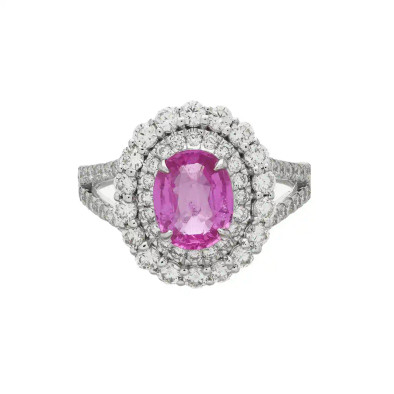  Inel Aur Alb 18k, Safir Roz 1.90 ct, Diamante 1.08 ct 1