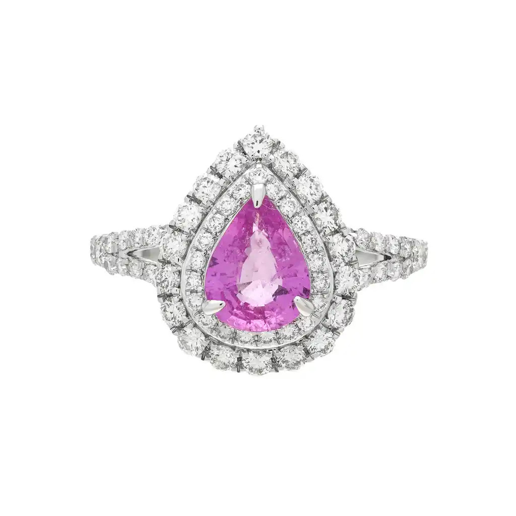 Inel Aur Alb 18k, Safir  Roz 1.12 ct, Diamante Naturale 0.85 ct