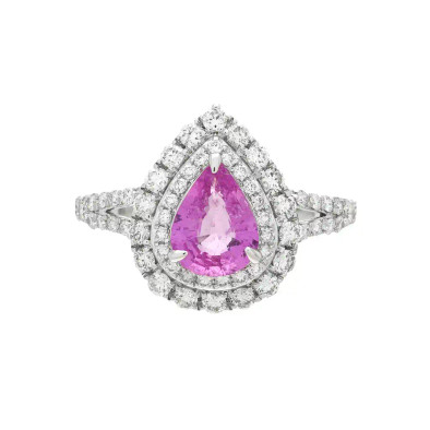 Inel Aur Alb 18k, Safir  Roz 1.12 ct, Diamante Naturale 0.85 ct