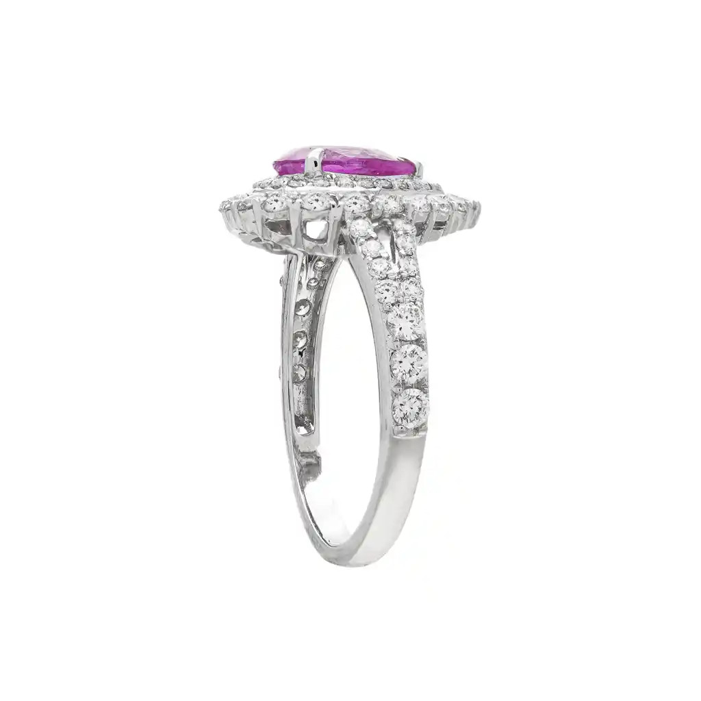 Inel Aur Alb 18k, Safir  Roz 1.12 ct, Diamante Naturale 0.85 ct