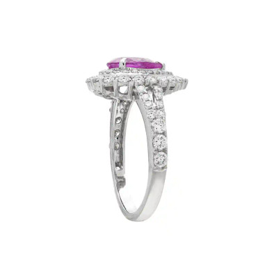 Inel Aur Alb 18k, Safir  Roz 1.12 ct, Diamante Naturale 0.85 ct