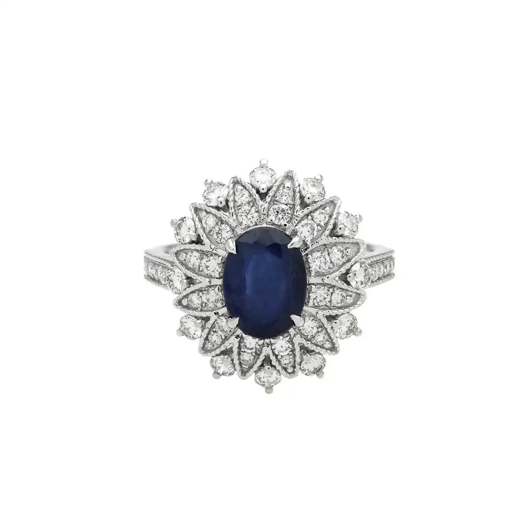 Inel Aur Alb 18k, Safire 1.65 ct, Diamante 0.76 ct