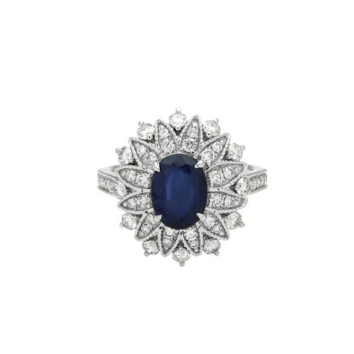Inel Aur Alb 18k, Safire 1.65 ct, Diamante 0.76 ct