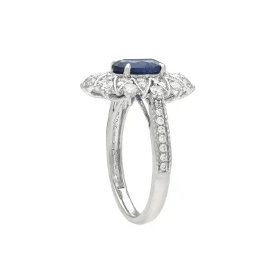 Inel Aur Alb 18k, Safire 1.65 ct, Diamante 0.76 ct