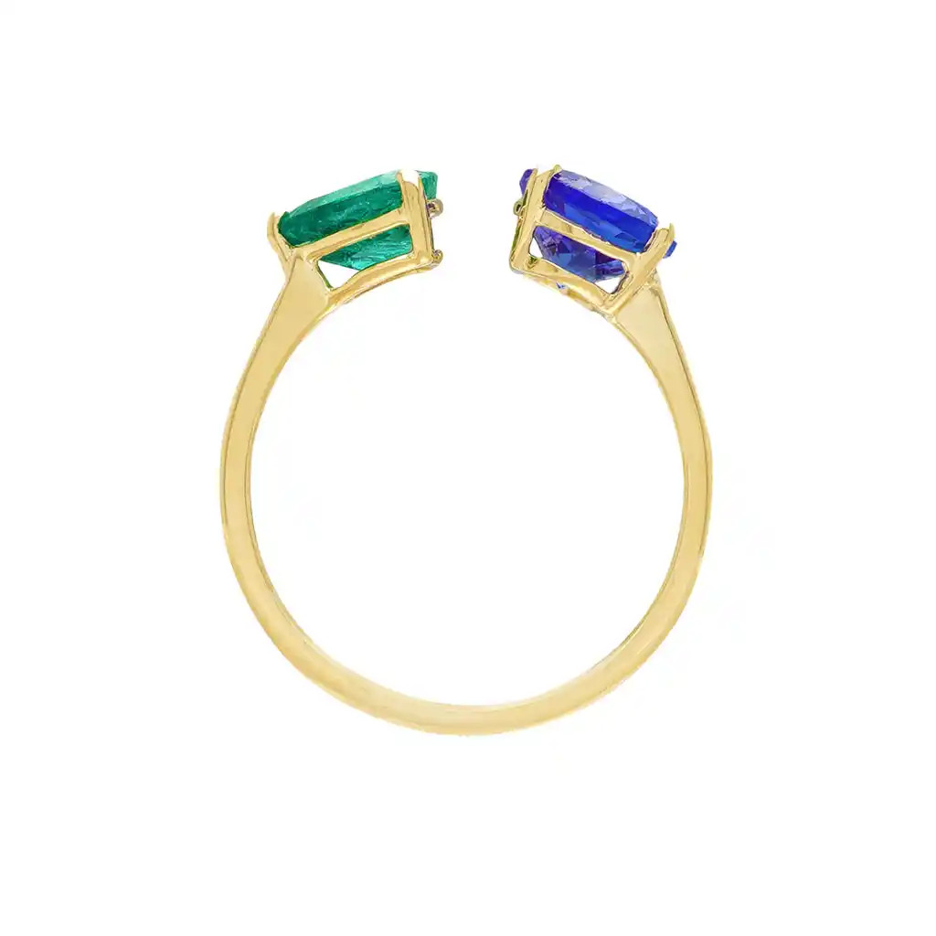 Inel Aur Galben 14k, Tanzanit 1.70 ct, Smarald 0.90 ct