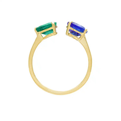 Inel Aur Galben 14k, Tanzanit 1.70 ct, Smarald 0.90 ct