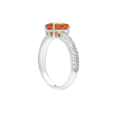 Inel Aur Alb 18K, Safir Orange 1.65 ct, Diamante Naturale 0.40 ct