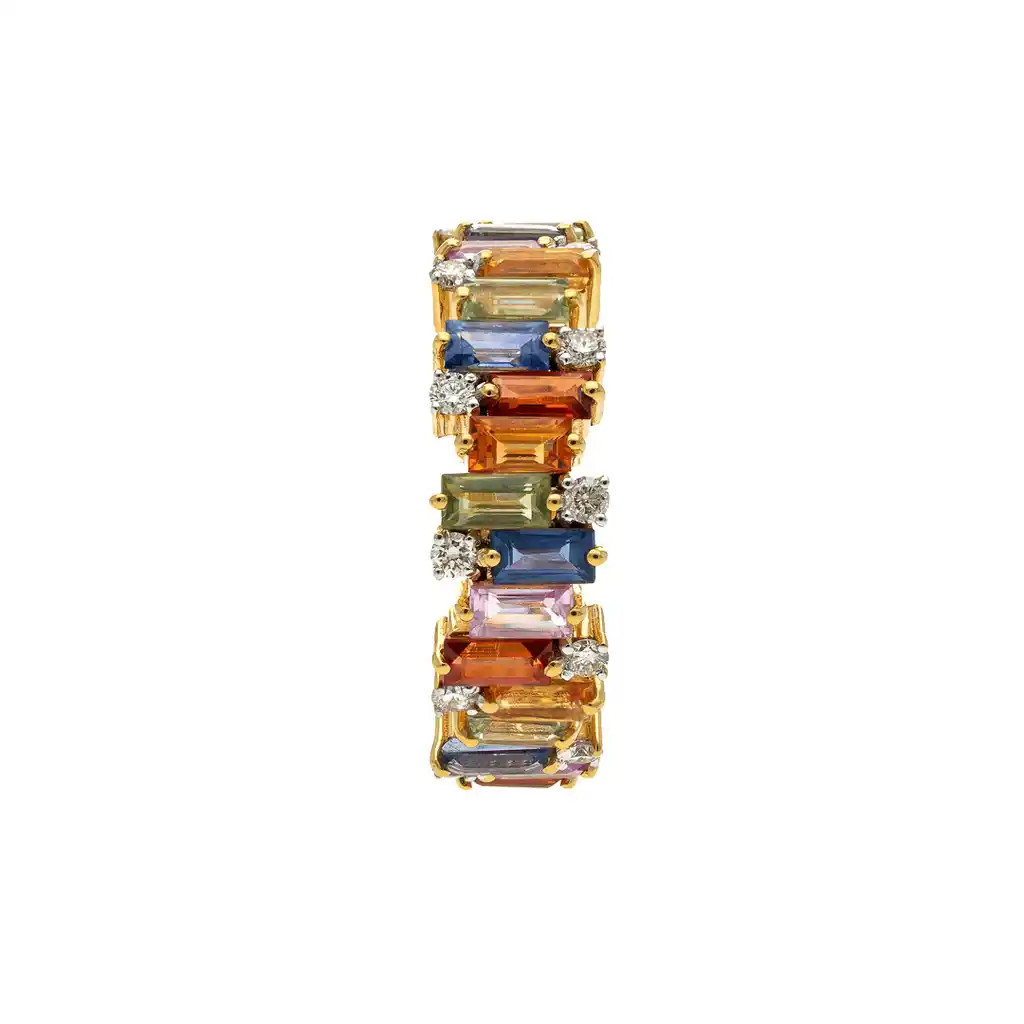  Inel Aur Galben 18k, Safire Multicolore 4.86 ct, Diamante 0.55 ct 1