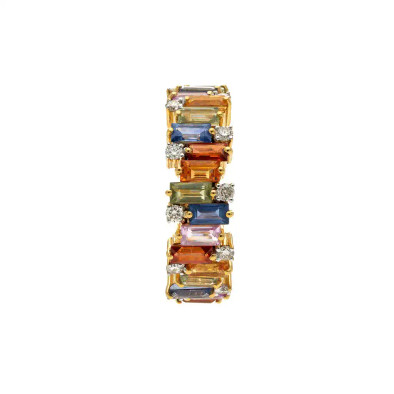  Inel Aur Galben 18k, Safire Multicolore 4.86 ct, Diamante 0.55 ct 1