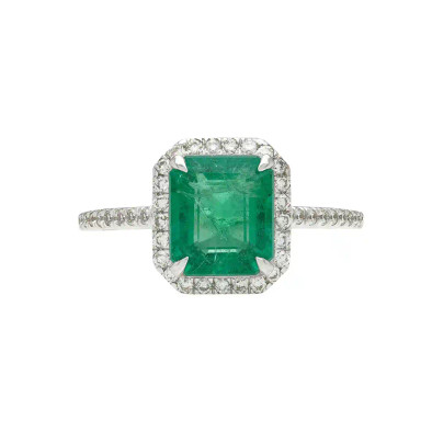 Inel Aur Alb 18k, Smarald 1.97 ct, Diamante 0.49 ct