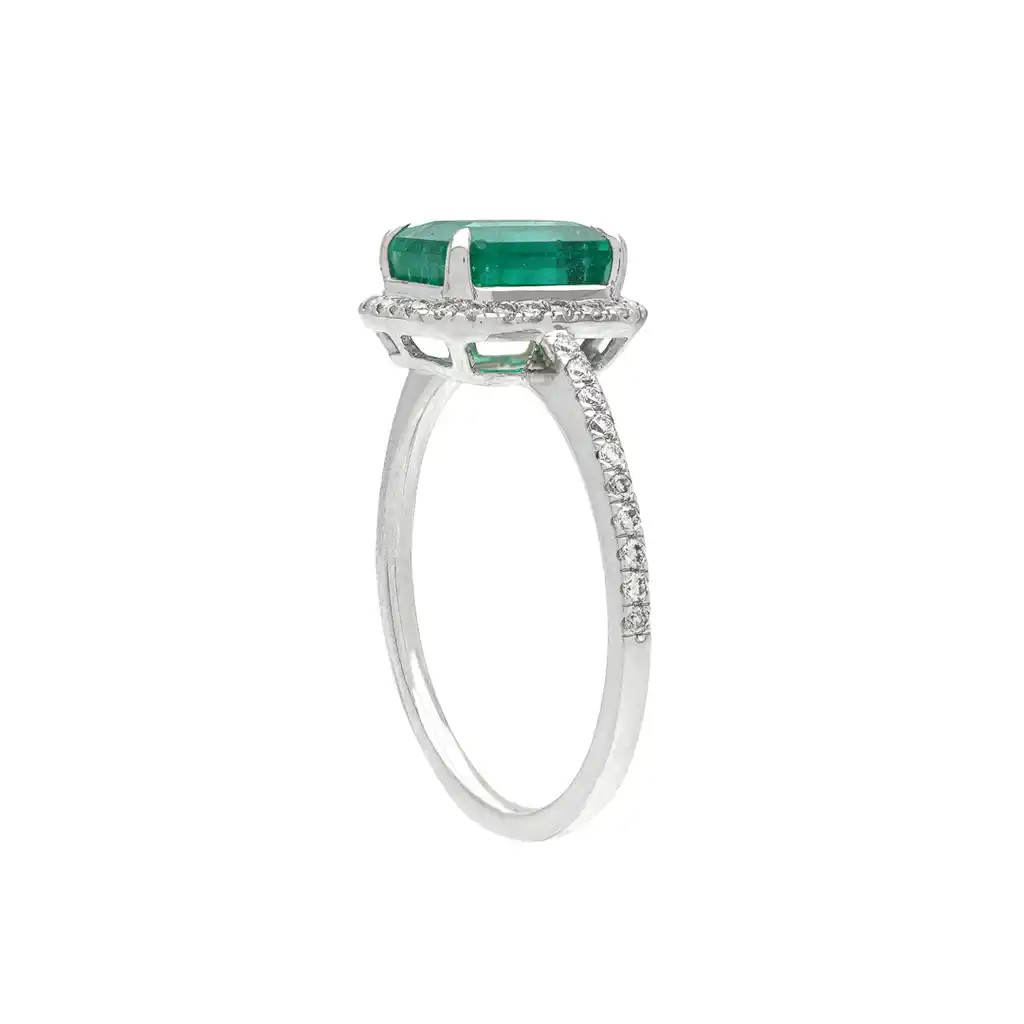 Inel Aur Alb 18k, Smarald 1.97 ct, Diamante 0.49 ct