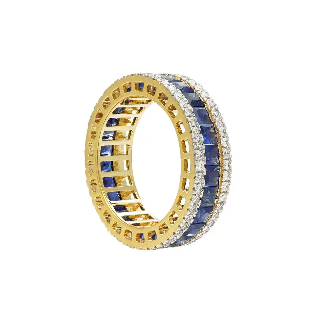 Inel Eternity Aur Galben 18k, Safire 3.03 ct, Diamante Naturale 0.65 ct