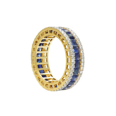 Inel Eternity Aur Galben 18k, Safire 3.03 ct, Diamante Naturale 0.65 ct