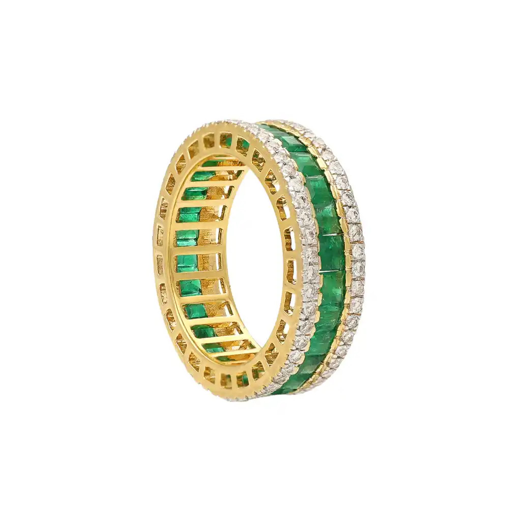 Inel Eternity Aur Galben 18k, Smaralde 2.50 ct, Diamante Naturale 0.65 ct