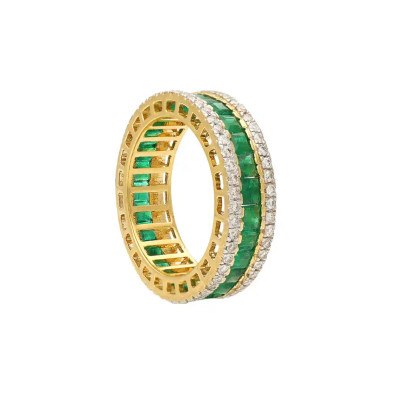 Inel Eternity Aur Galben 18k, Smaralde 2.50 ct, Diamante Naturale 0.65 ct