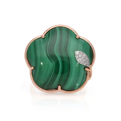 Inel Aur Roz 14K, Malachite 30.80 ct, Diamante 0.12 Ct