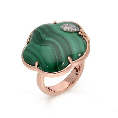 Inel Aur Roz 14K, Malachite 30.80 ct, Diamante 0.12 Ct