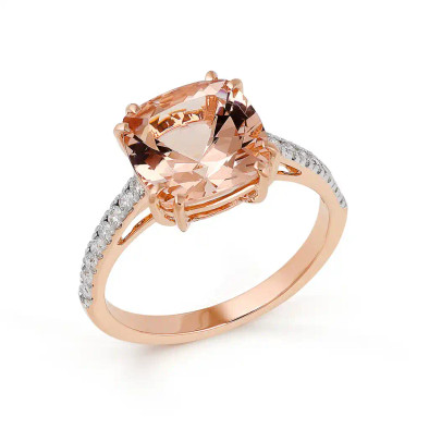 Inel Aur Roz 18k, Morganit 2.90 ct, Diamante Naturale 0.23 ct