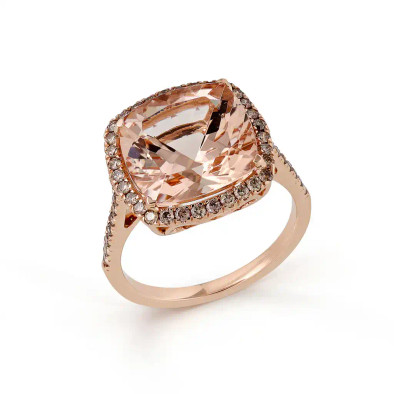 Inel Aur Roz 18k, Morganit 5.00 Ct, Diamante Champagne 0.42 Ct