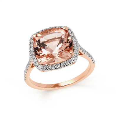 Inel Aur Roz 18k, Morganit 5.00 ct, Diamante Naturale  0.42 ct