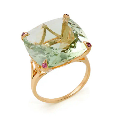Inel Aur Galben 14K, Ametist Verde 16.88 ct, Safir Roz 0.10 ct