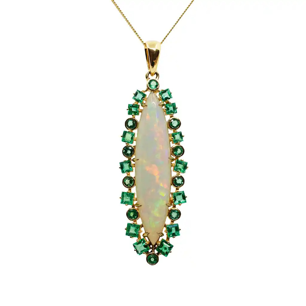  Pandantiv Aur 18k, Opal 12 ct. Smaralde 3.00 ct 1
