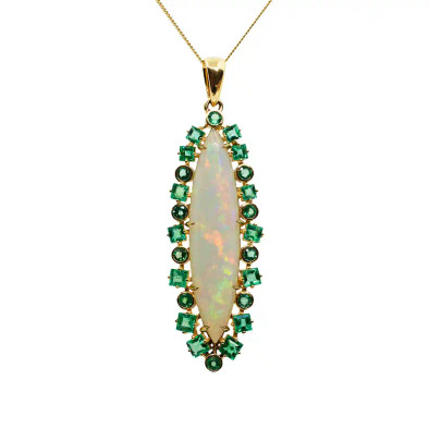  Pandantiv Aur 18k, Opal 12 ct. Smaralde 3.00 ct 1