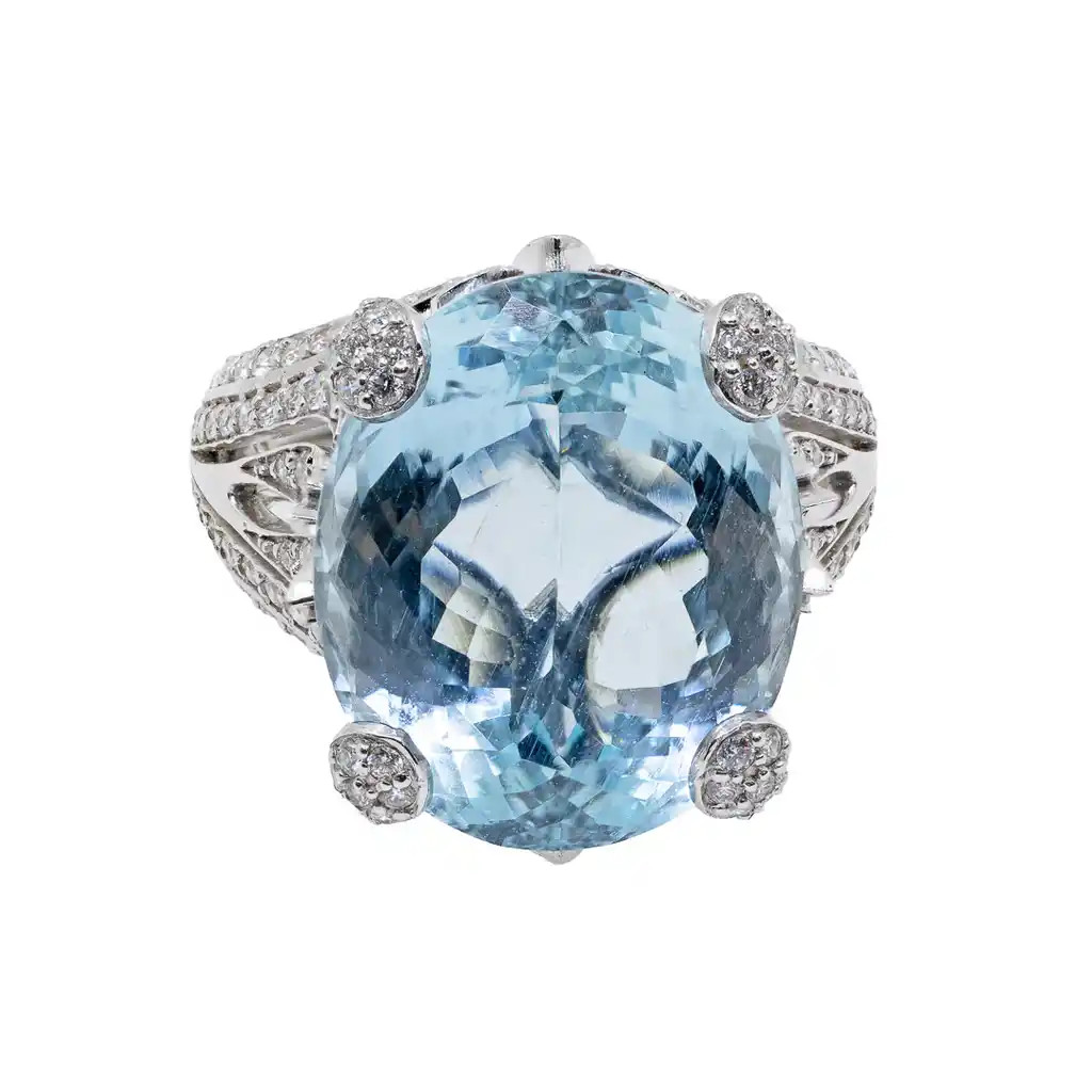  Inel Aur 18k, Aquamarin 9 ct, Diamante 1.12 ct 1
