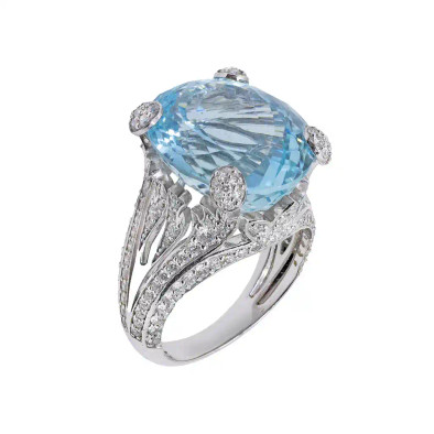  Inel Aur 18k, Aquamarin 9 ct, Diamante 1.12 ct 3