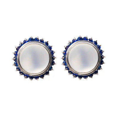 Cercei Aur Alb 18k, Piatra Lunii 13 ct, Safire Albastre 2.21 ct