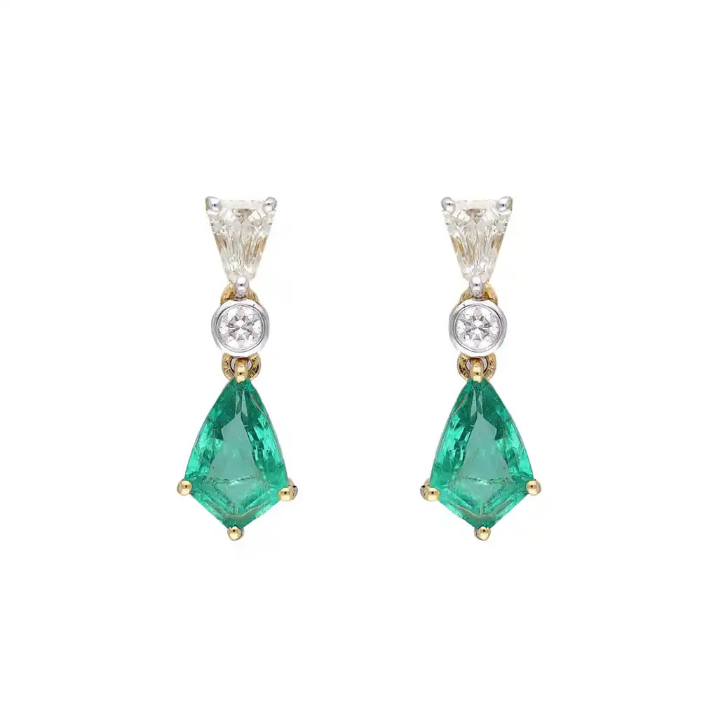 Cercei Aur Galben 18k, Smaralde 1.15 ct, Diamante 0.42 ct