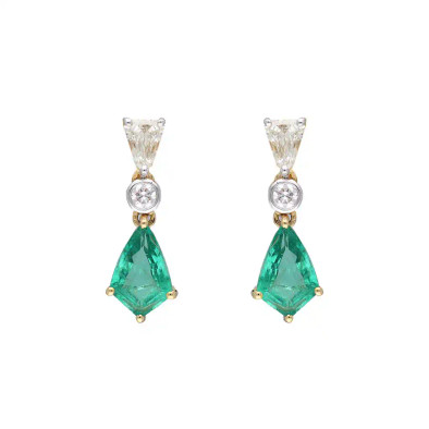 Cercei Aur Galben 18k, Smaralde 1.15 ct, Diamante 0.42 ct