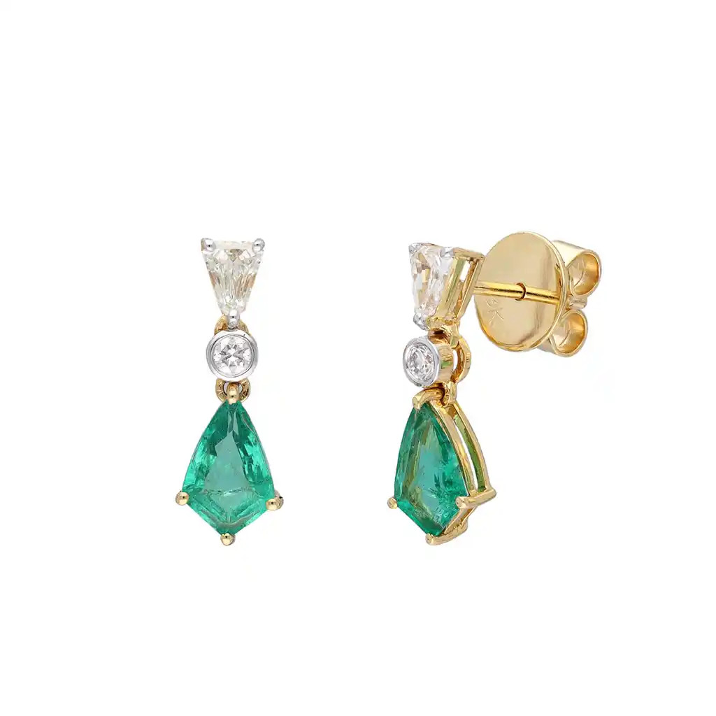 Cercei Aur Galben 18k, Smaralde 1.15 ct, Diamante 0.42 ct