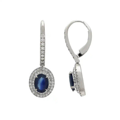 Cercei Aur Alb 18k, Safir 3.25 Ct, Diamante Naturale 0.67 Ct