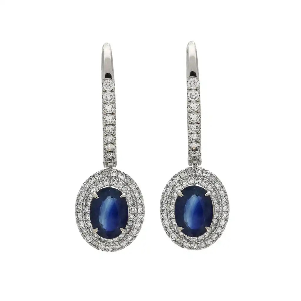  Cercei Aur Alb 18k, Safir 1.08 Ct, Diamante 0.62 Ct 1