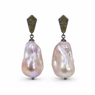 Cercei Argint 925, Perle Baroque , Safire