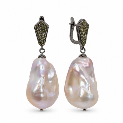 Cercei Argint 925, Perle Baroque , Safire