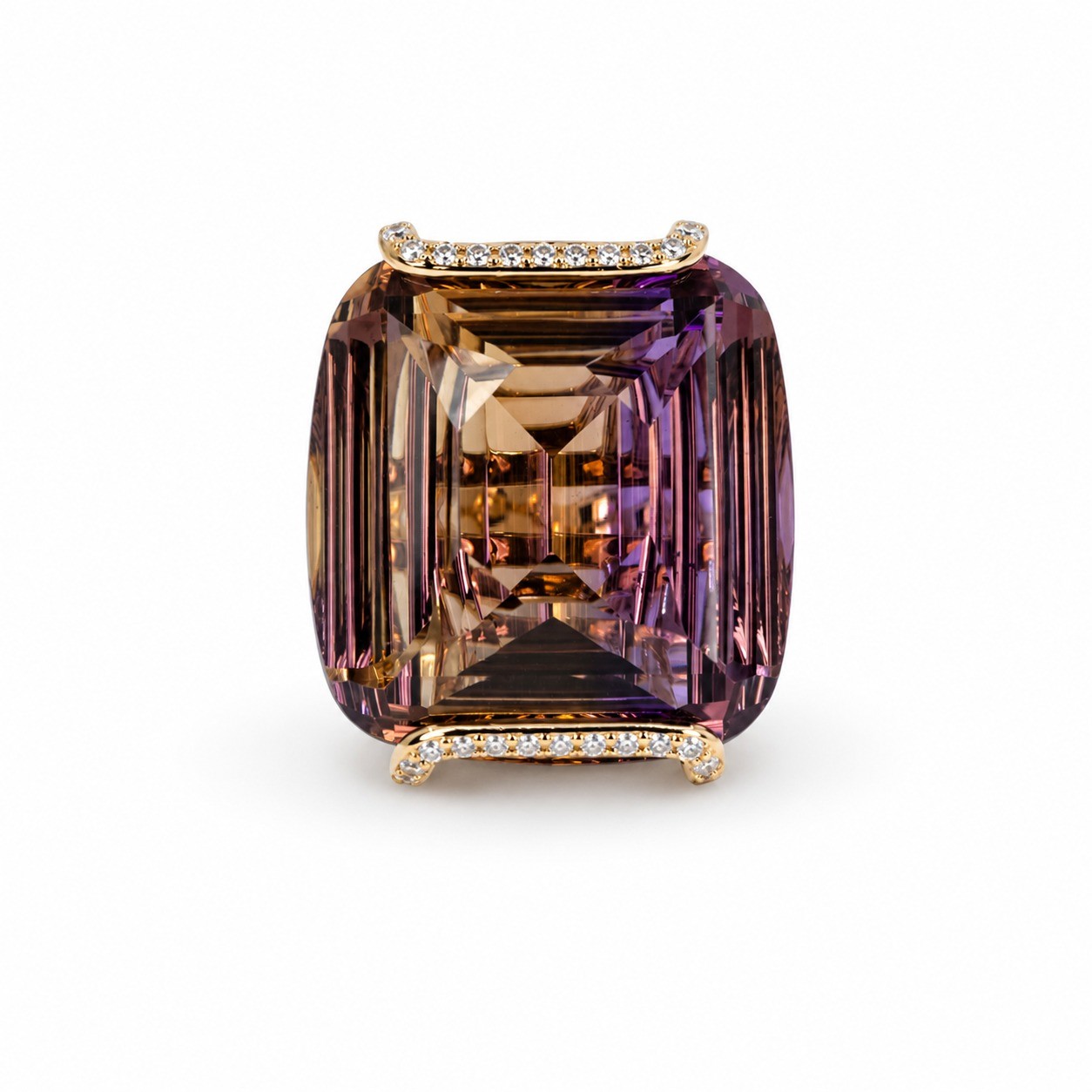Inel Aur Roz 14k, Ametrin  45.00 Ct, Diamante 0.34 ct