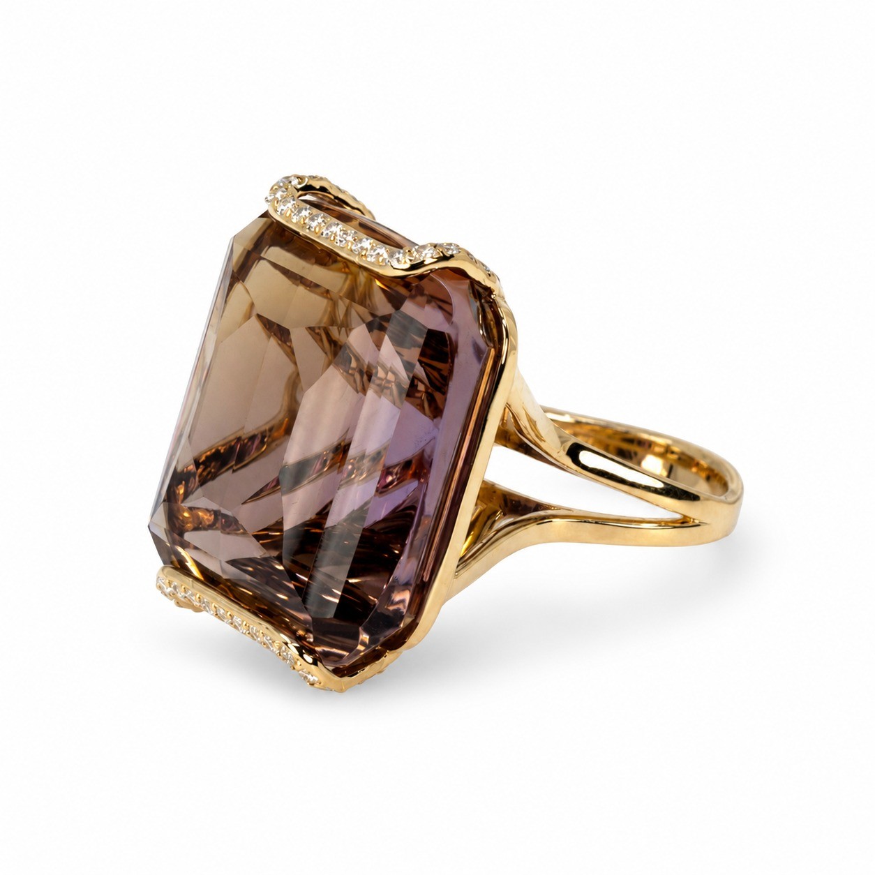Inel Aur Roz 14k, Ametrin  45.00 Ct, Diamante 0.34 ct