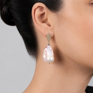 Cercei Argint 925, Perle Baroque , Safire