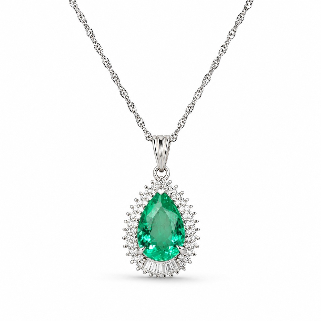 Colier Platina, Smarald 2.10 Ct, Diamante 0.36 Ct