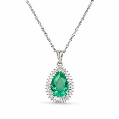 Colier Platina, Smarald 2.10 Ct, Diamante 0.36 Ct