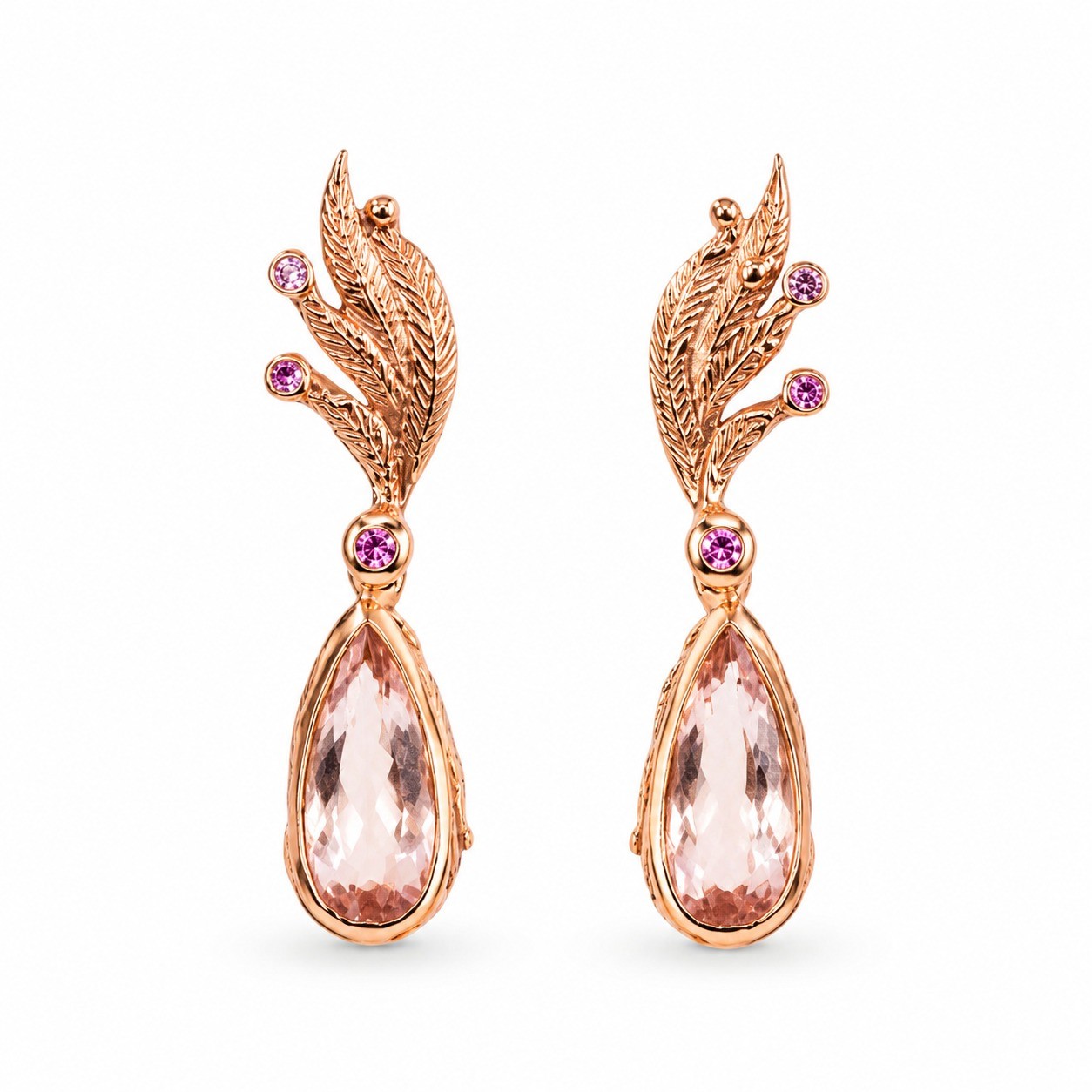 Cercei Aur Roz 18k, Morganit 6.00 Ct , Safire Roz 0.06 Ct