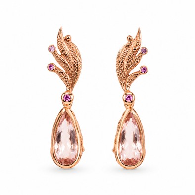 Cercei Aur Roz 18k, Morganit 6.00 Ct , Safire Roz 0.06 Ct
