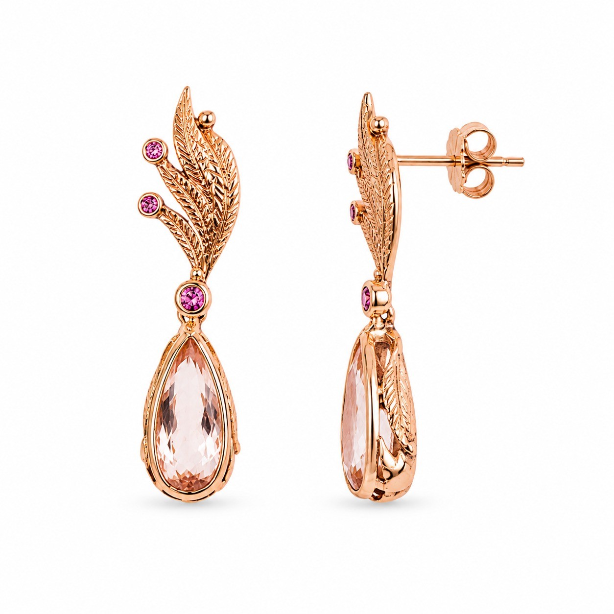 Cercei Aur Roz 18k, Morganit 6.00 Ct , Safire Roz 0.06 Ct