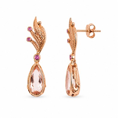 Cercei Aur Roz 18k, Morganit 6.00 Ct , Safire Roz 0.06 Ct