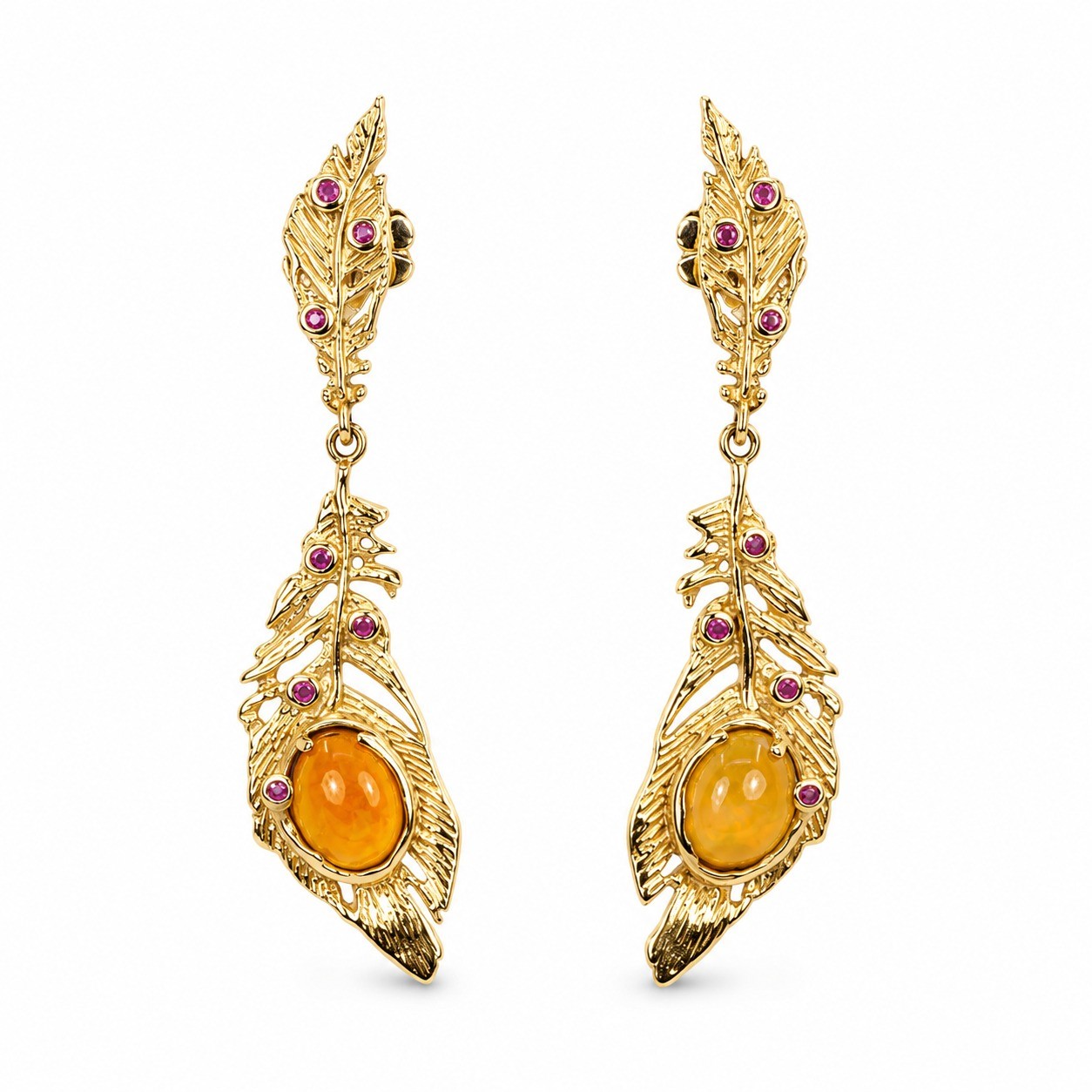 Cercei Aur Galben 14k, Opal 3.00 ct, Safire Roz 0.08 ct