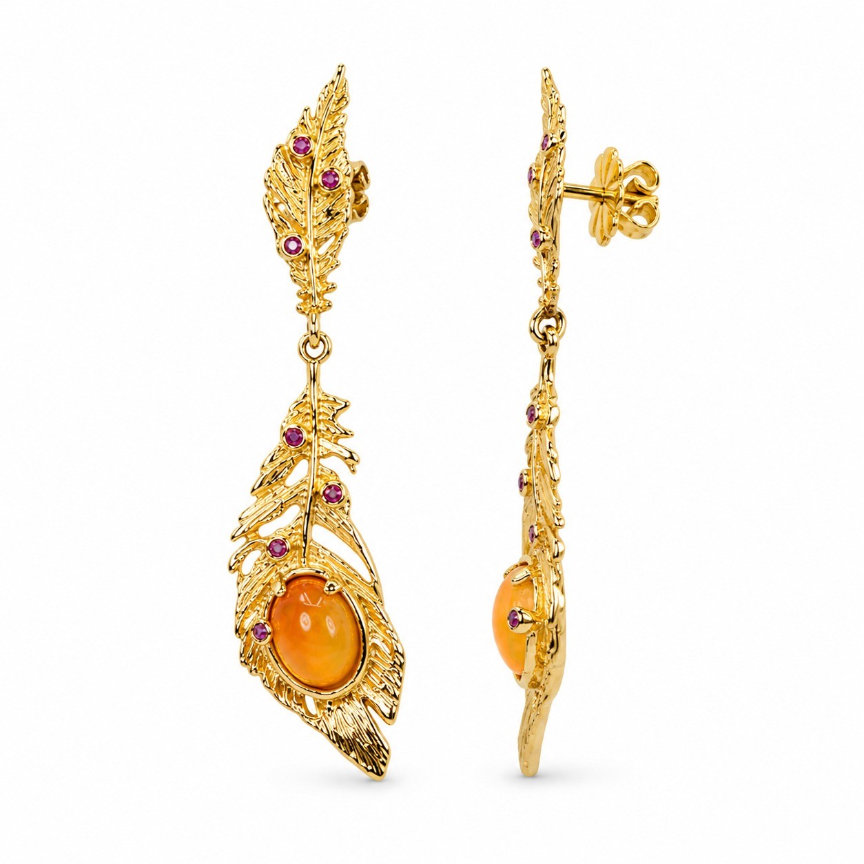 Cercei Aur Galben 14k, Opal 3.00 ct, Safire Roz 0.08 ct