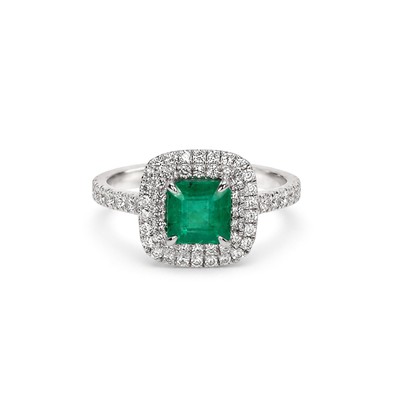 Inel Aur Alb 18K, Smarald 1.30 Ct, Diamante 0.26 Ct
