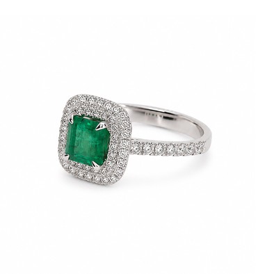Inel Aur Alb 18K, Smarald 1.30 Ct, Diamante 0.26 Ct